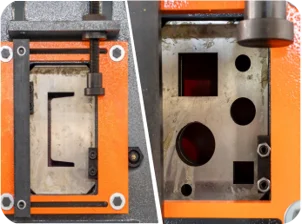 Adjustable clamping device and optional shearing blades